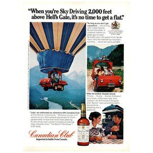 1974 Canadian Club It's No Time To Get A Flat Vintage Print Ad Hot Air Ballon